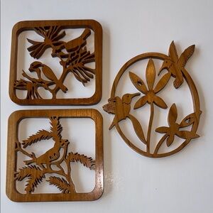 Wooden Bird and Flower Decor Set